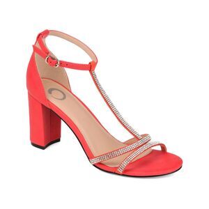 JOURNEE COLLECTION Womens Red T-Strap Rhinestone Denali Block Heel Pumps 7.5 M